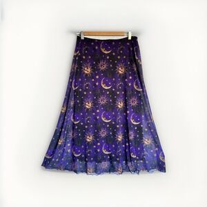 Cosmic Aura Skirt Purple Moon Sun Fairy Goth Whimsical Romantic Sheer Overlay M
